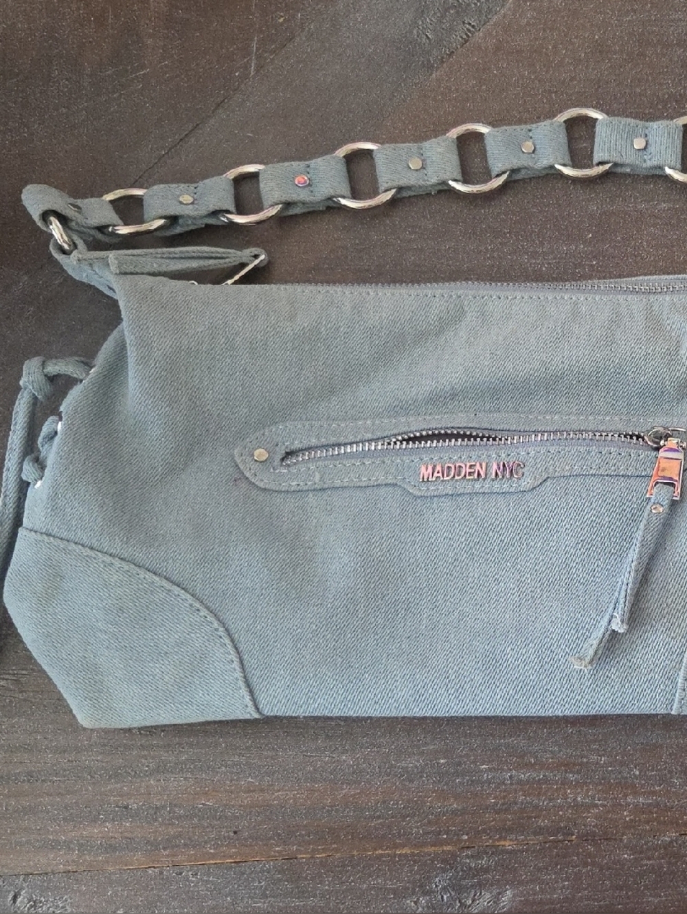 Steve Madden Gray Canvas Crossbody Bag with Chain Strap